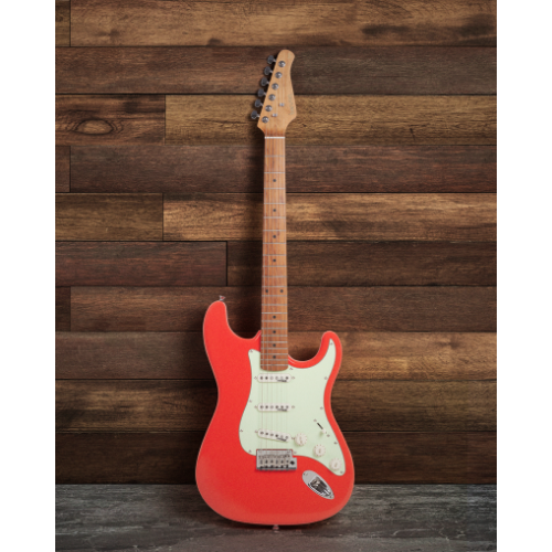 Guitarra Benson Hardy HD 901 FRD MGPG Fiesta Red com Captadores Wilkinson Alnico 5 Single-Coil Ponte Wilkinson Tremolo 2 Pivôs Pickguard Mint Green e Bag