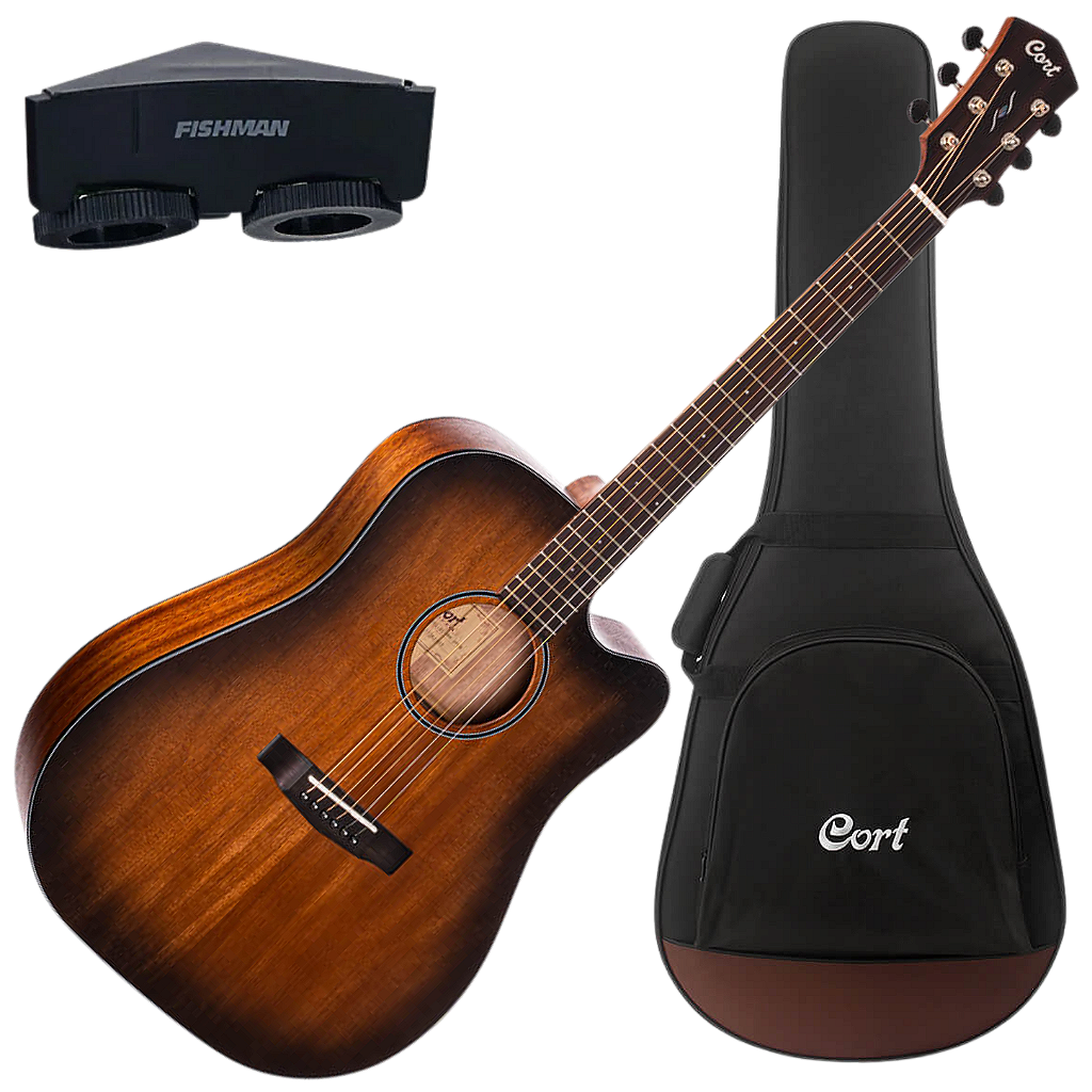 Violão Eletroacústico Cort Core-DC Mahogany OPBB Open Pore Black Burst Aço com Tampo Mogno Maciço Fundo e Laterais Mogno Maciço Captação Fishman Presys VT e Bag Deluxe