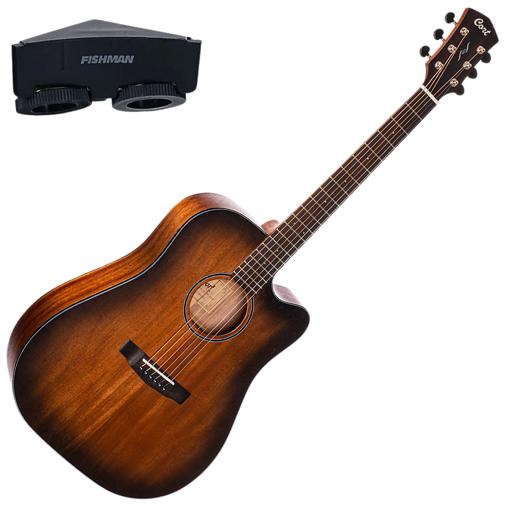 Violão Eletroacústico Cort Core-DC Mahogany OPBB Open Pore Black Burst Aço com Tampo Mogno Maciço Fundo e Laterais Mogno Maciço Captação Fishman Presys VT e Bag Deluxe