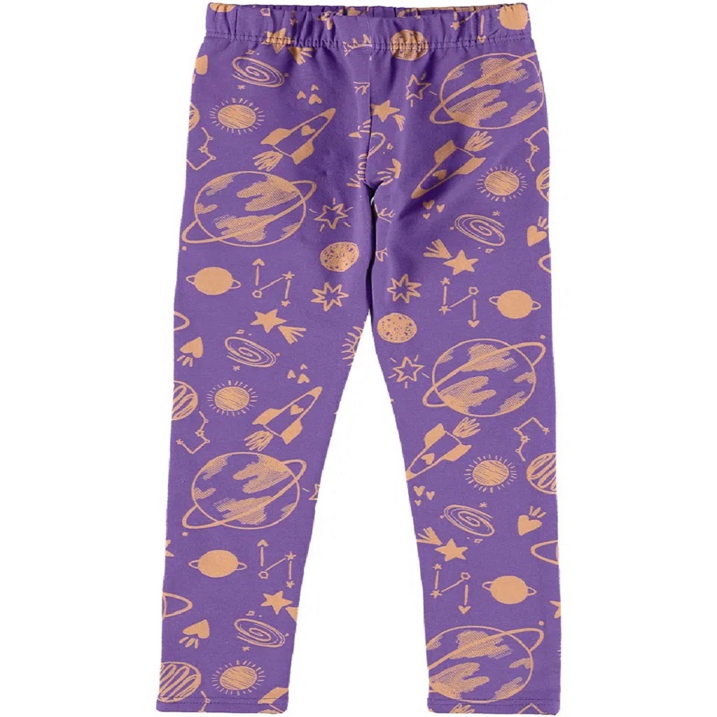 calça legging infantil menina roxa flanelada tema universo