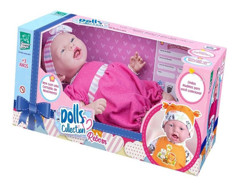 Boneca Com Tiarinha Dolls Collection Reborn Roupa Pink - SuperToys