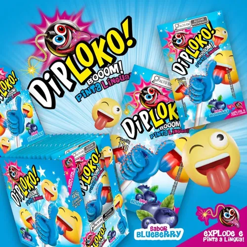 Doce DIP LOKO BOOOM PINTA LINGUA BLUEBERRY 11G - DISPLAY 15 UND