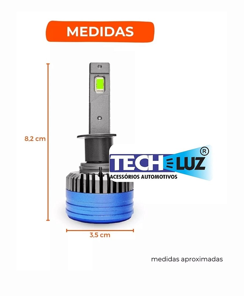 Super Led H3 Max 150w 15.000 Lumens Com Canceller - TechLuz - O