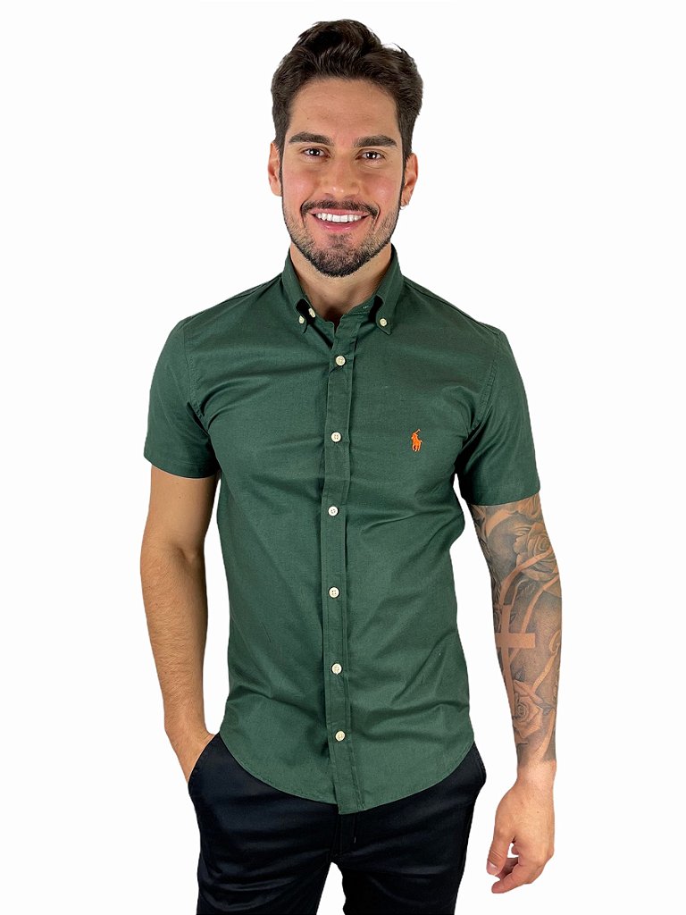 camisa manga curta verde militar