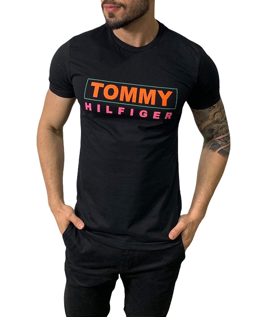 camisa preta tommy hilfiger