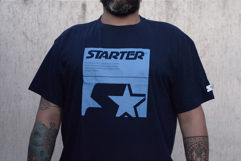 Camiseta Starter Estampada Collab Sneakersbr Azul Marinho - MitchellAndNess