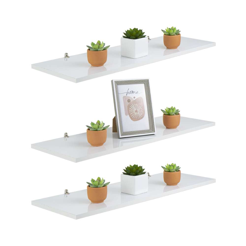 Kit 3 Prateleira Branca MDF 60 x 10cm Suporte Invisível - Pontto