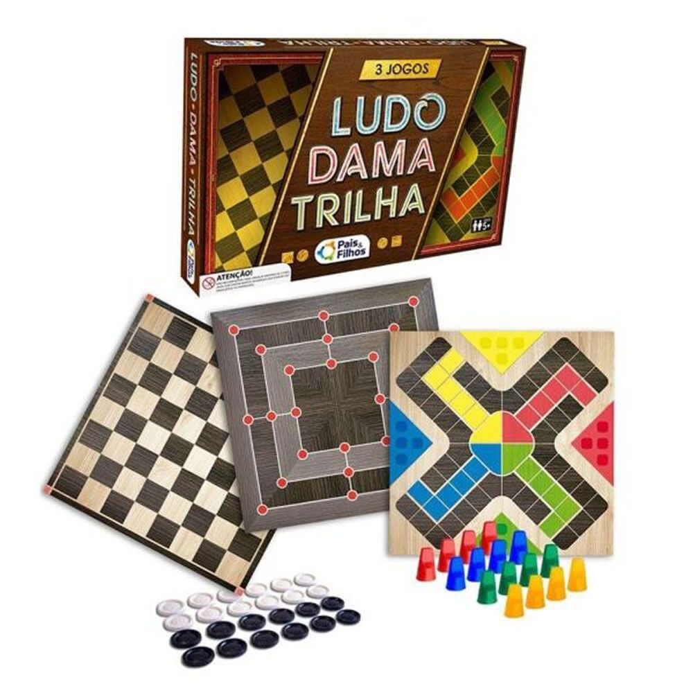 Jogo de Damas Ludo e Trilha Pais e Filhos