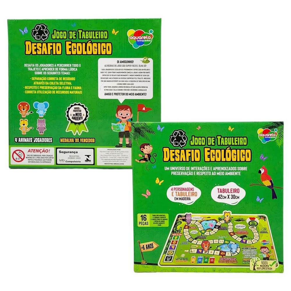 Jogo Tabuleiro Desafio Ecológico em MDF Brinquedo Educativo e