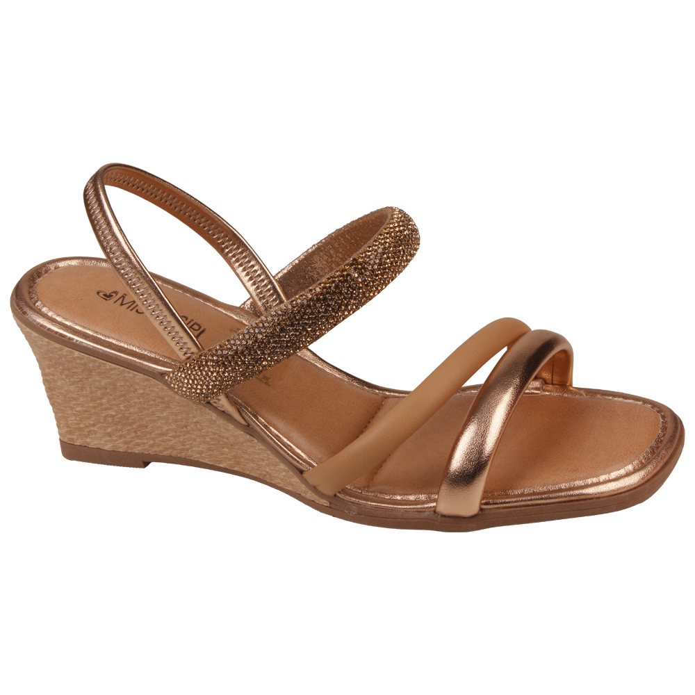 Sandália Anabela Feminina Tiras Brilhantes Mississipi Mb891