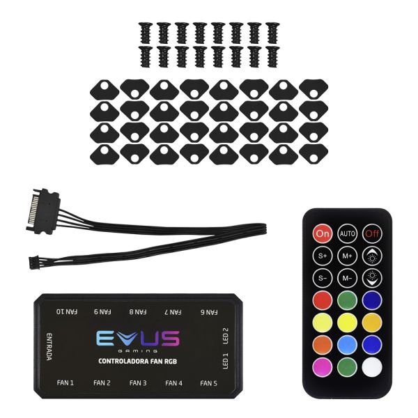 Detalhes de Kit Cooler Fan Rain 4 Fans Evus FK-12R RGB 120mm controlável