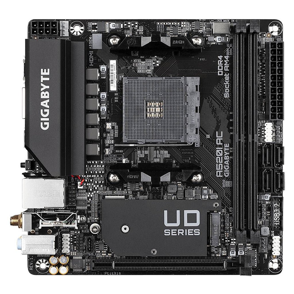 Detalhes de Placa Mãe Gigabyte A520I AC AMD AM4 Wi-Fi Mini-ITX DDR4