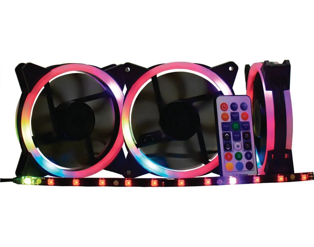 Kit 3 Cooler Fan KMEX 120mm ARGB RGB Rainbow Black AF-J1225