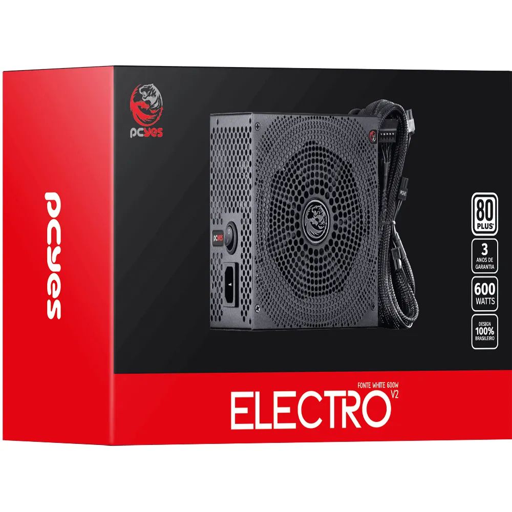 Detalhes de Fonte PCYES 600W Electro V2 80 Plus PFC Ativo White