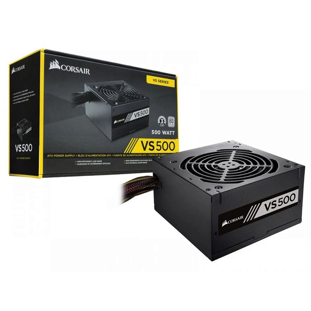 Detalhes de Fonte Corsair VS500 500W 80 Plus White CP-9020223-BR PFC
