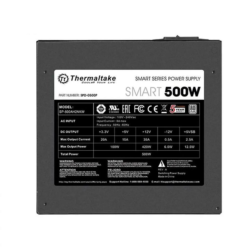 Detalhes de Fonte Thermaltake 500W 80 Plus White Smart - PS-SPD-0500NPCW