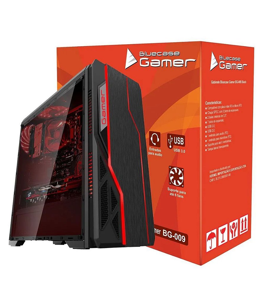 Detalhes de Gabinete Gamer BG-009 Black  Bluecase RGB MidTower USB 3.0