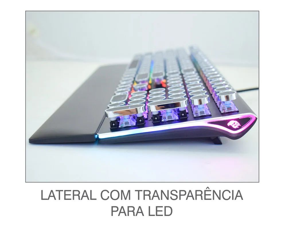 Detalhes de Teclado Gamer K-mex Steampunk KMM8 Mecânico Switch Blue RGB