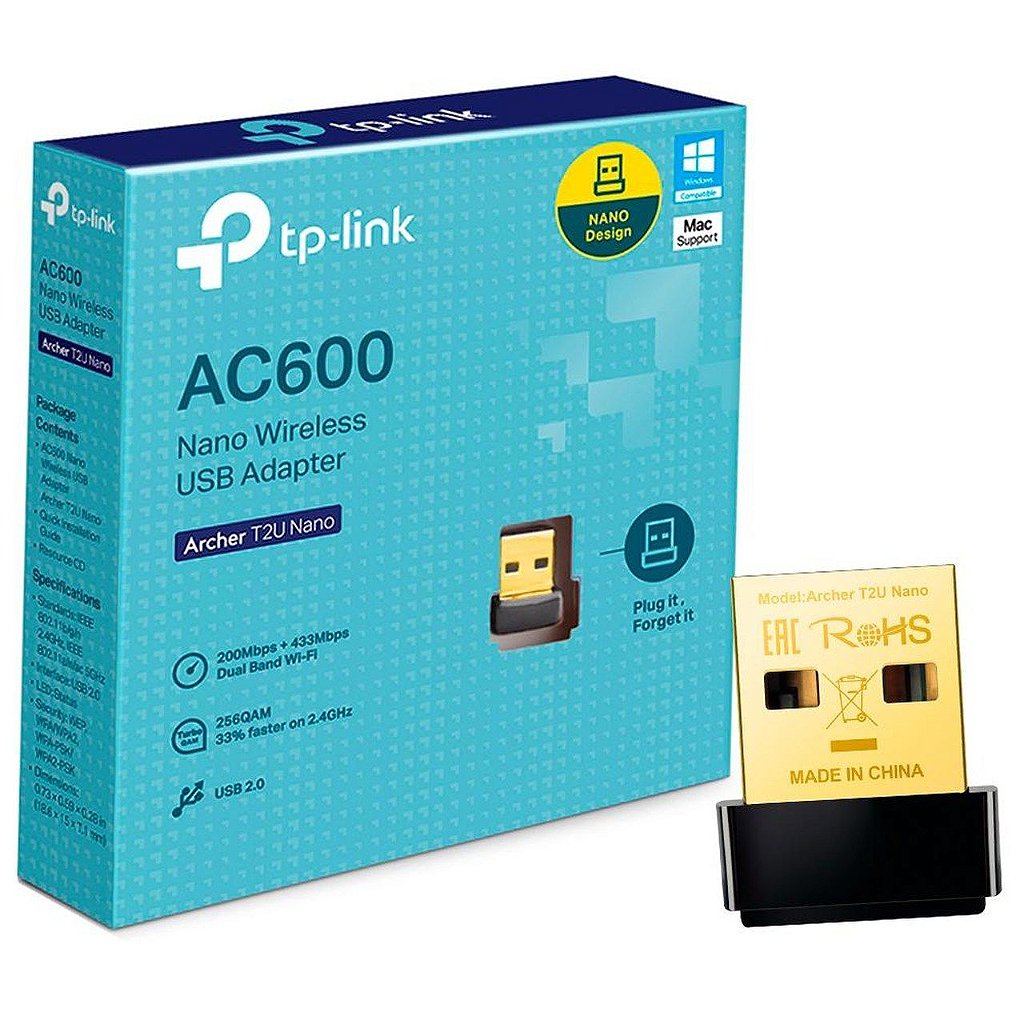 Detalhes de Adaptador Wireless TP-Link Dual Band 2.4 e 5GHz USB AC600 Archer T2U Nano