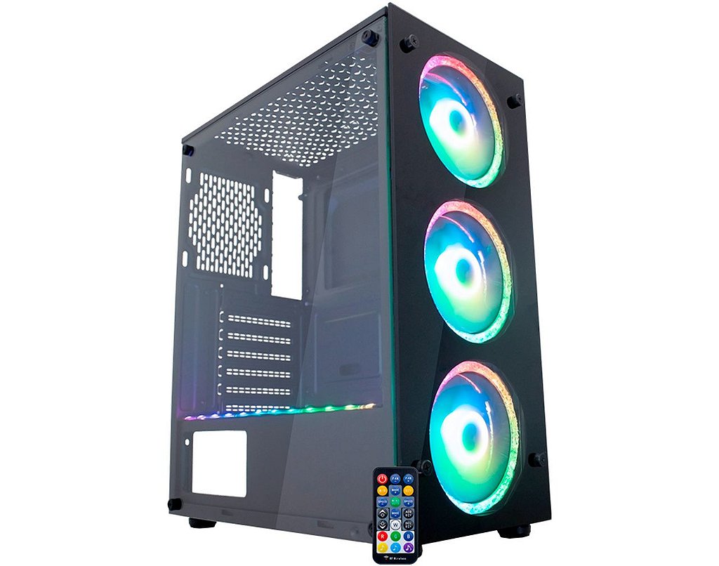 Gabinete Gamer Kmex Atlantis Star CG-A1TJ c/ coolers e fita led ARGB USB 3.0