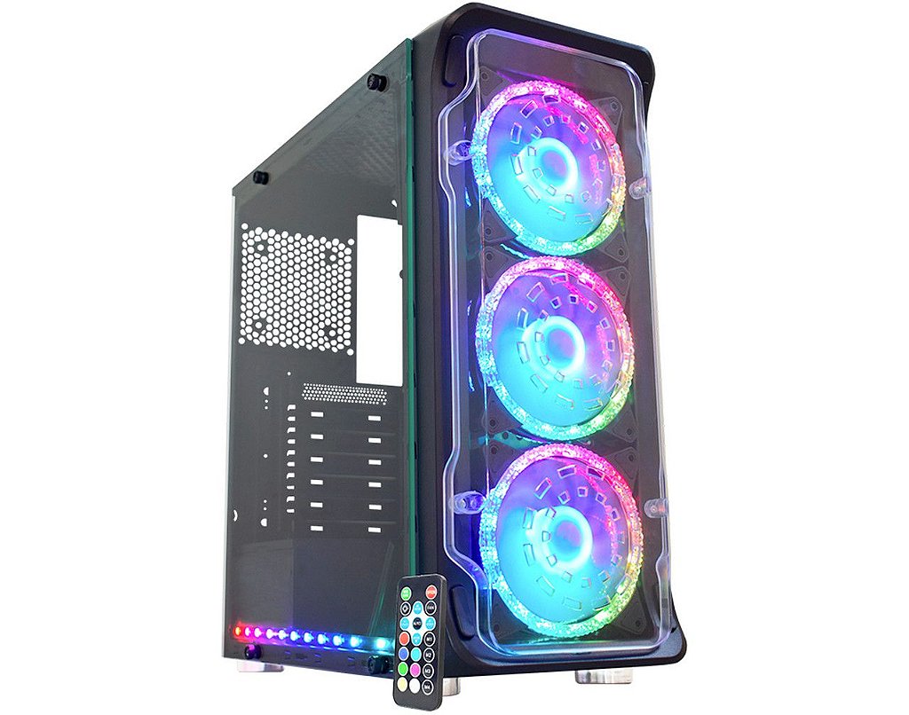 Gabinete Gamer Kmex Skytrooper CG-01FF c/ 3 coolers e fita led ARGB USB 3.0