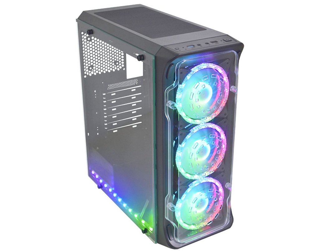 Detalhes de Gabinete Gamer Kmex Skytrooper CG-01FF c/ 3 coolers e fita led ARGB USB 3.0