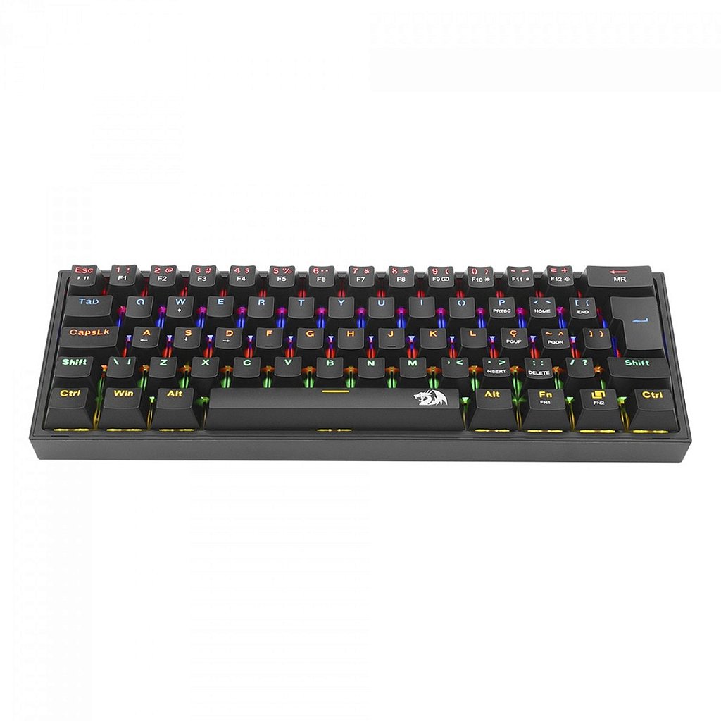 Detalhes de Teclado Mecânico Gamer Redragon Fizz RAINBOW Switch Brown ABNT2 Black K617-R-B-(PT-BROWN)
