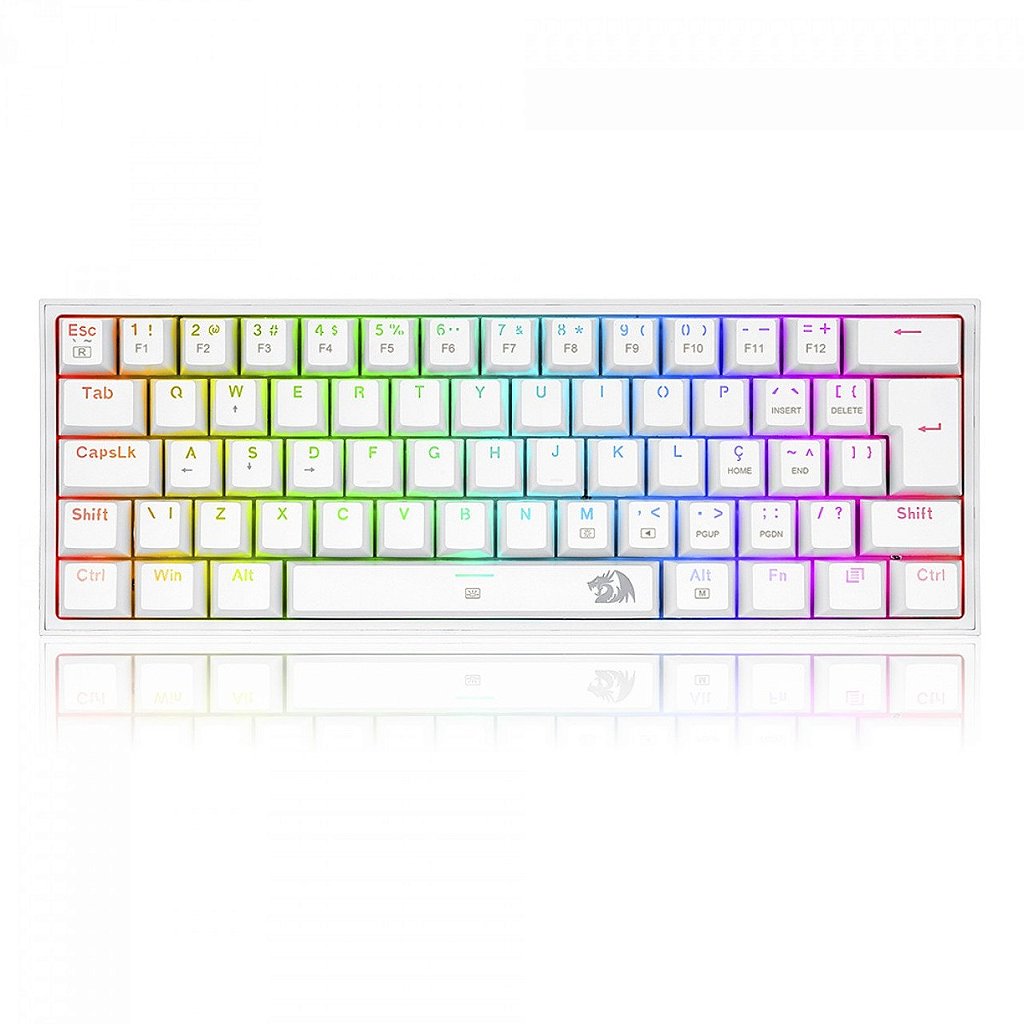 Detalhes de Teclado Mecânico Gamer Redragon Fizz RAINBOW Switch RedABNT2 White K617-RGB-W-(PT-RED)