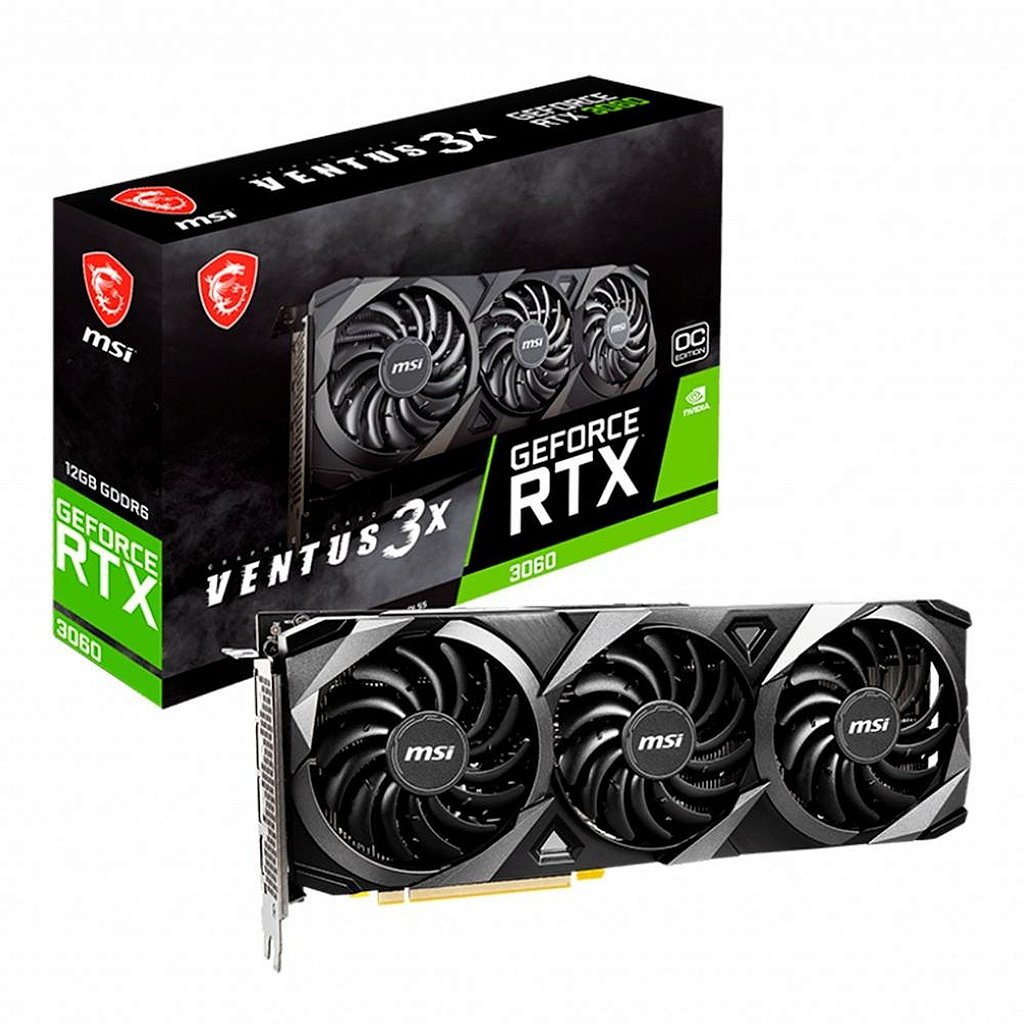 Placa de Vídeo MSI NVIDIA GeForce RTX 3060 GDDR6 Ventus 3x Triple Fan 12GB GDDR6 - 912-V397-051
