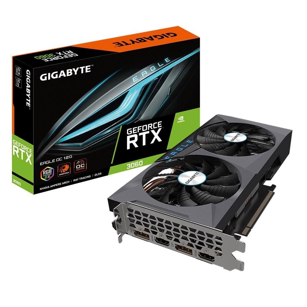 Placa de Vídeo Gigabyte GeForce RTX 3060 EAGLE OC 12G LHR 12GB GDDR6 DLSS Ray Tracing - GV-N3060EAGLE OC-12GD