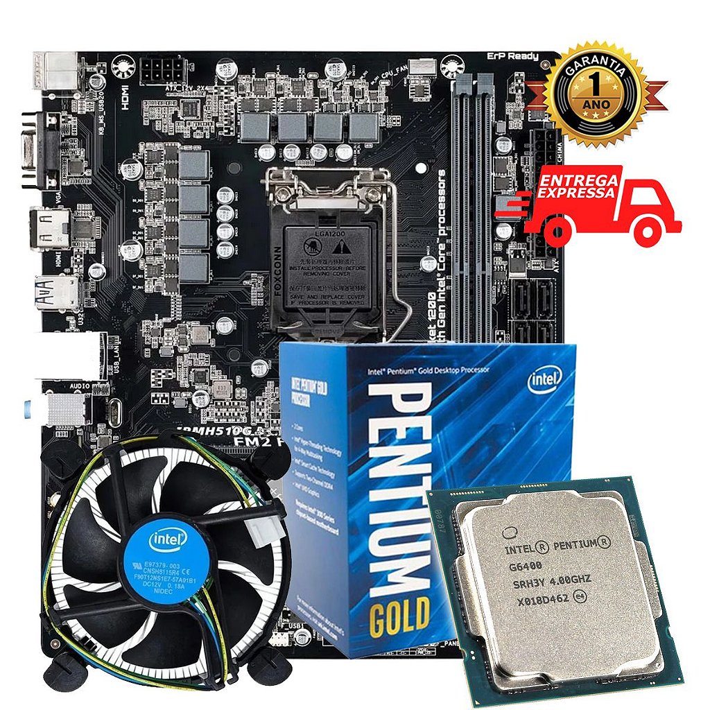 Kit Placa mãe H510 HDMI LGA 1200 + Processador Intel G6400