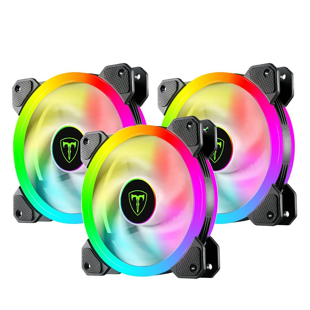 Kit 3  Fan T-dagger 120mm Rainbow Preto - T-TGF513