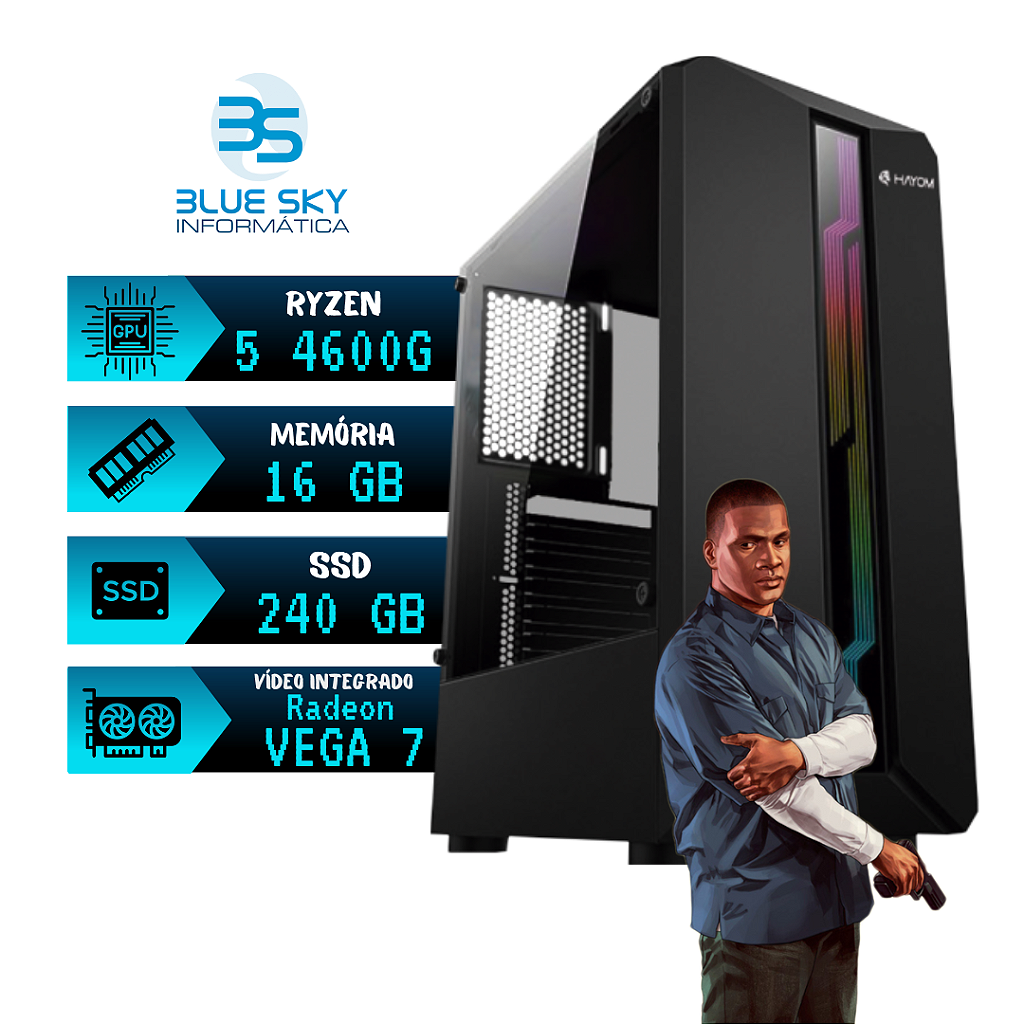 Computador Gamer AMD Ryzen 5 4600G, 16GB DDR4, SSD 240GB, 400W