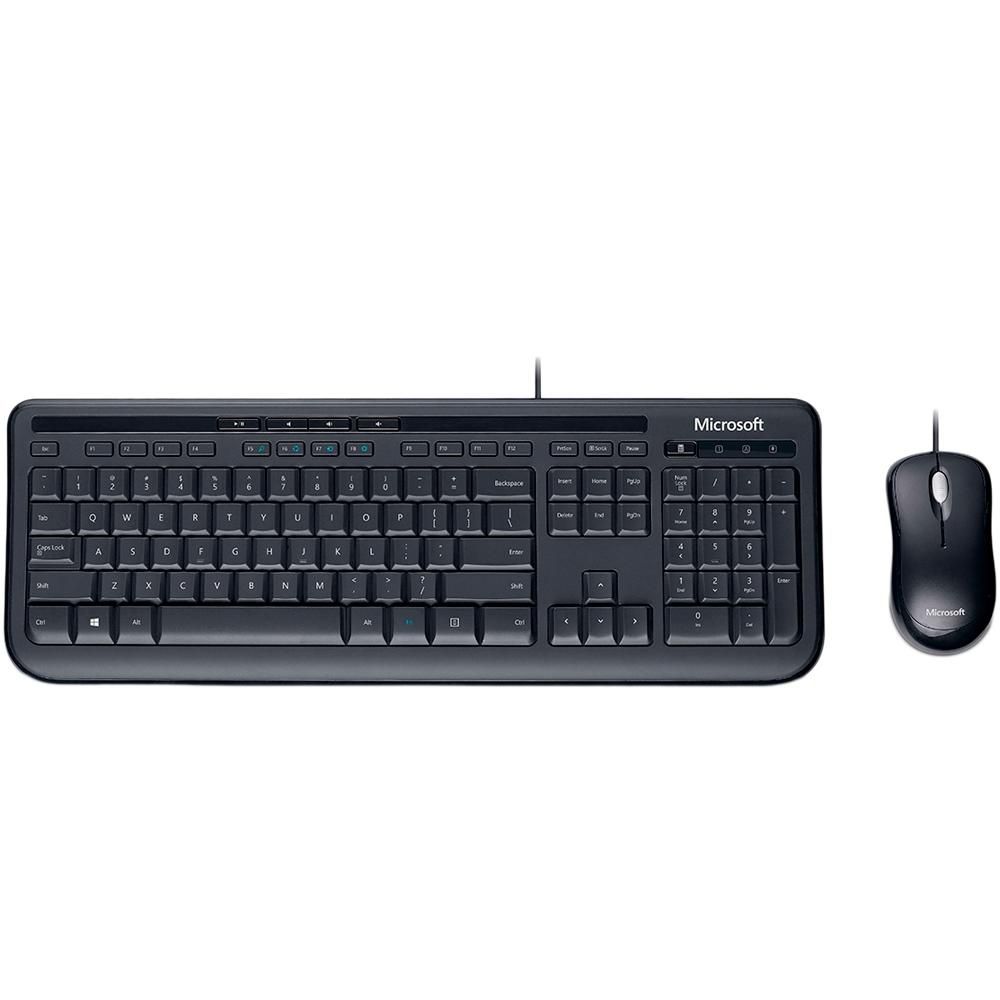 Teclado Microsoft Multimídia + Mouse Basic Óptico Wired Desktop 600 Black APB-00005