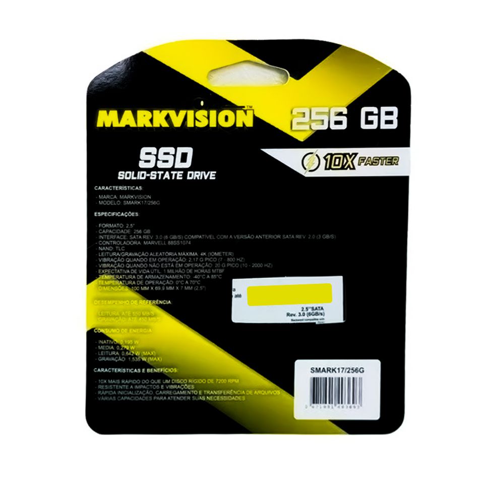 Detalhes de SSD Markvision 256GB Smark SATA III 2,5 - SMARK17/256G 