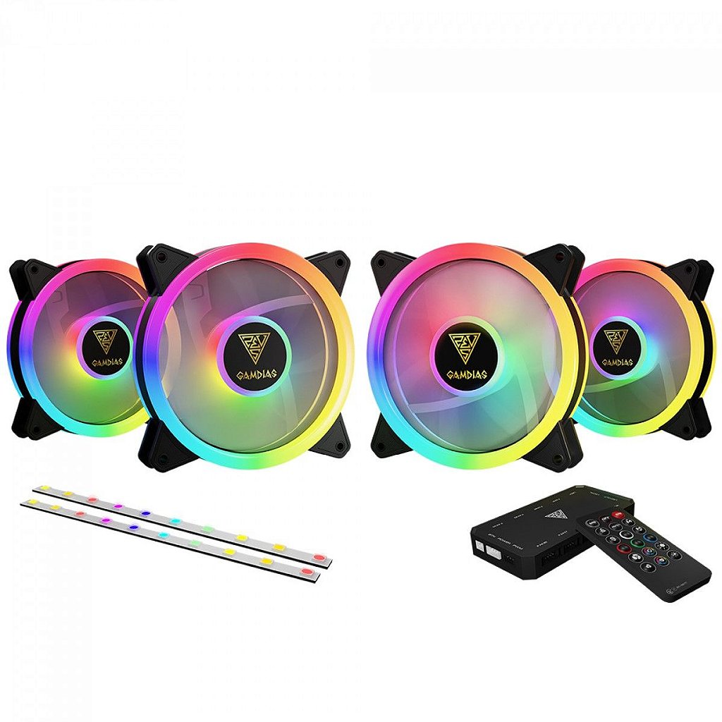 Detalhes de Kit 4 Cooler Fan + Fita LED Controladora Gamdias Aeolus 120Mm Rgb - M2-1204R Elite