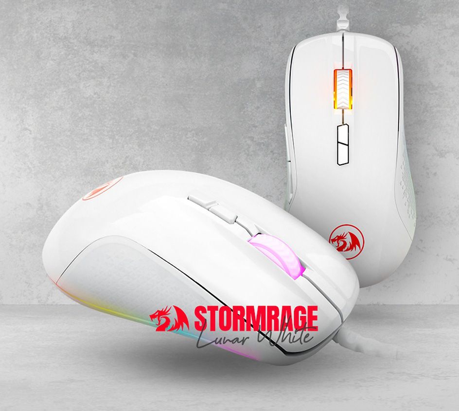Detalhes de Mouse Gamer Redragon Stormrage Lunar White Led RGB M718W-RGB