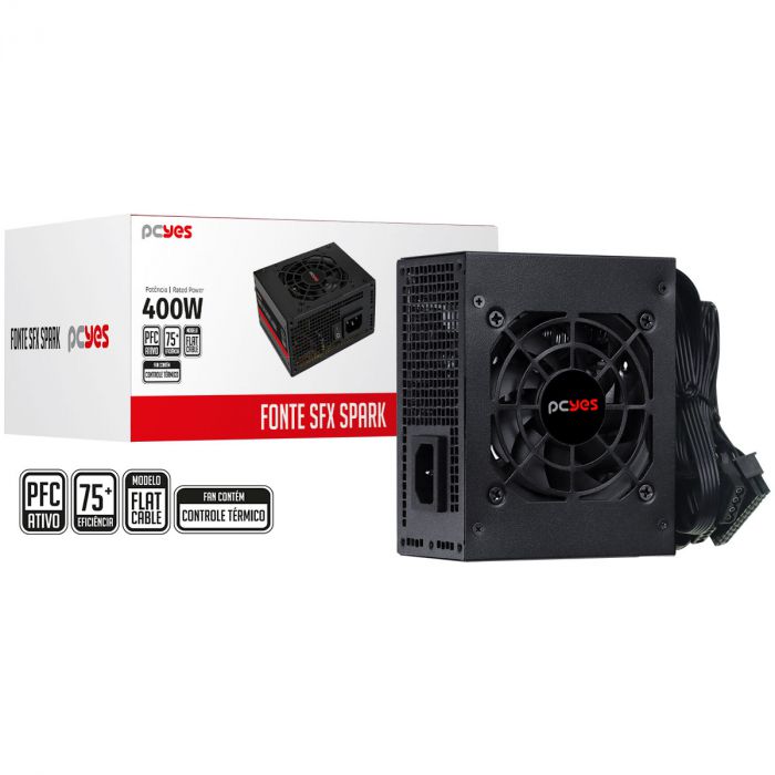 Fonte Slim SFX PcYes 400W 75+ PCF Ativo Spark Cabos Flat
