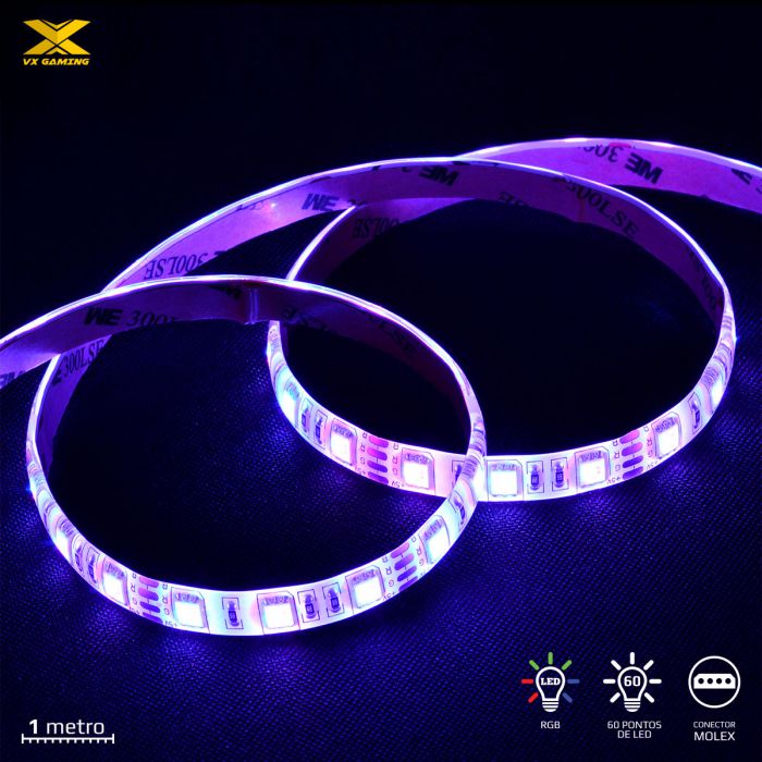 Fita de Led Controlável RGB Para PC 1 Metro 60 Pontos de Led Molex - LRM1