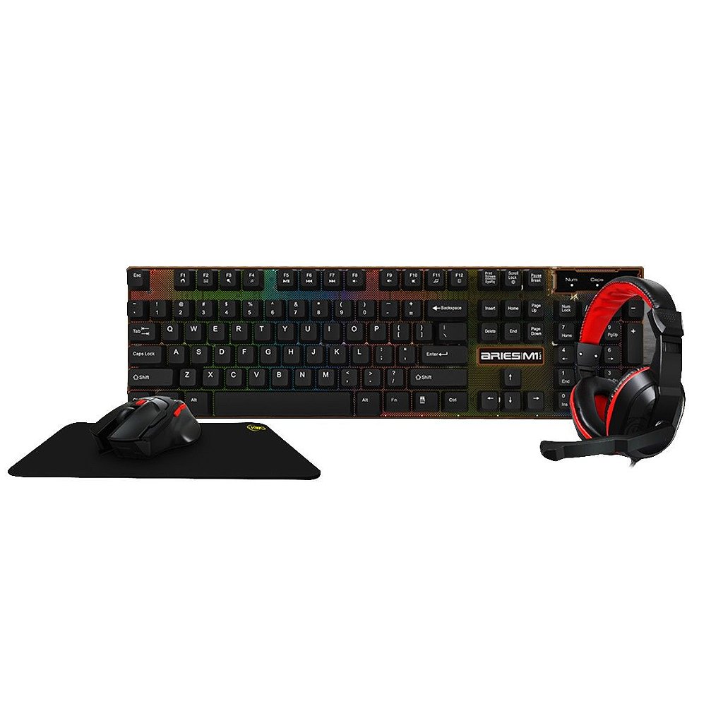 Detalhes de Combo Gamer Teclado/Mouse/Headset/Mousepad KWG Aries M1 Lite