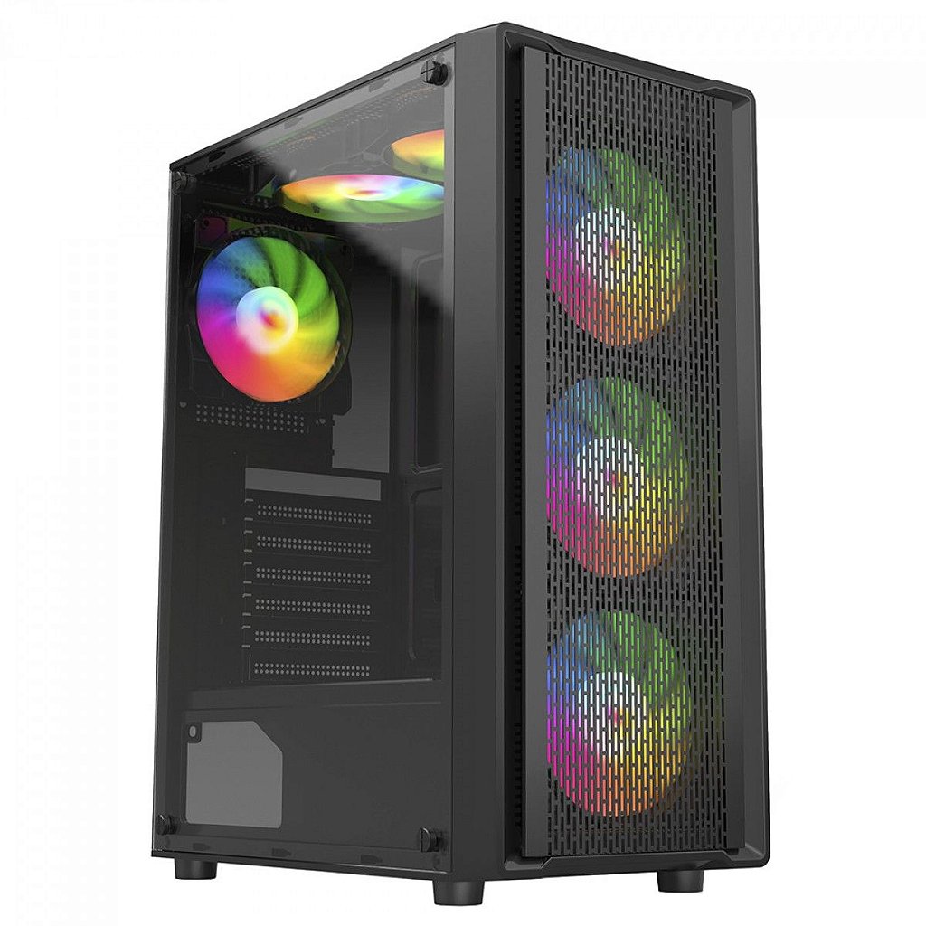 Gabinete Gamer LikeTec Storm Preto C/ 4 Fans Led Color MidTower USB 3.0