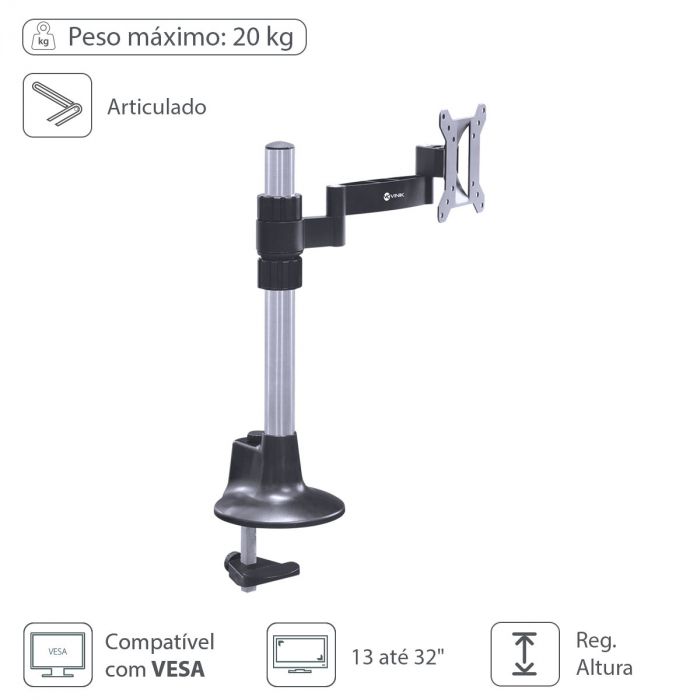 Suporte Articulado para Monitor 20Kg 13" a 32" Padrão Vesa 100x100 SM310A