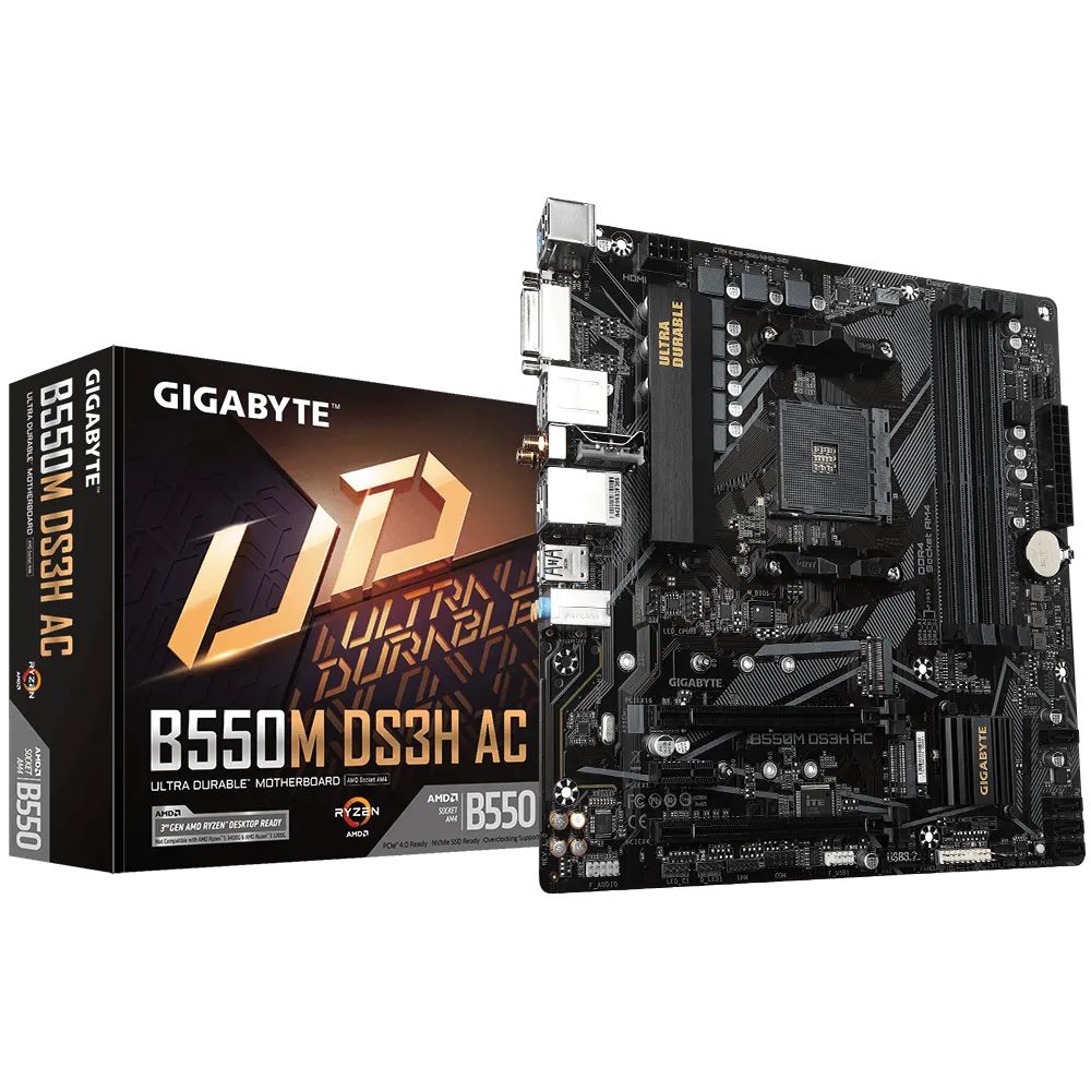Placa Mãe Gigabyte B550M DS3H AC Wi Fi Display Port AMD AM4 mATX DDR4