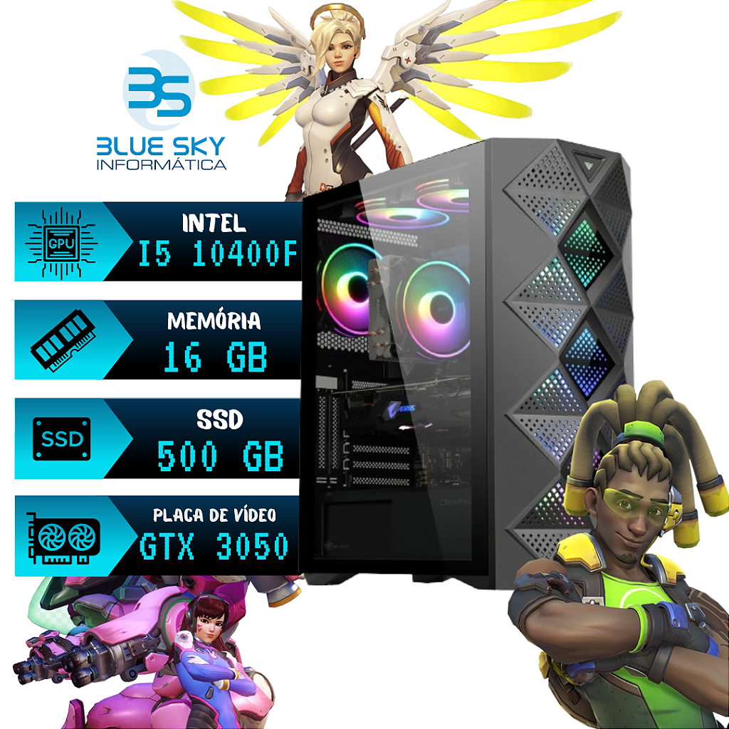 Computador Gamer Intel I5 10400F, 16GB DDR4 RGB, SSD 500GB, RTX 3050 8GB