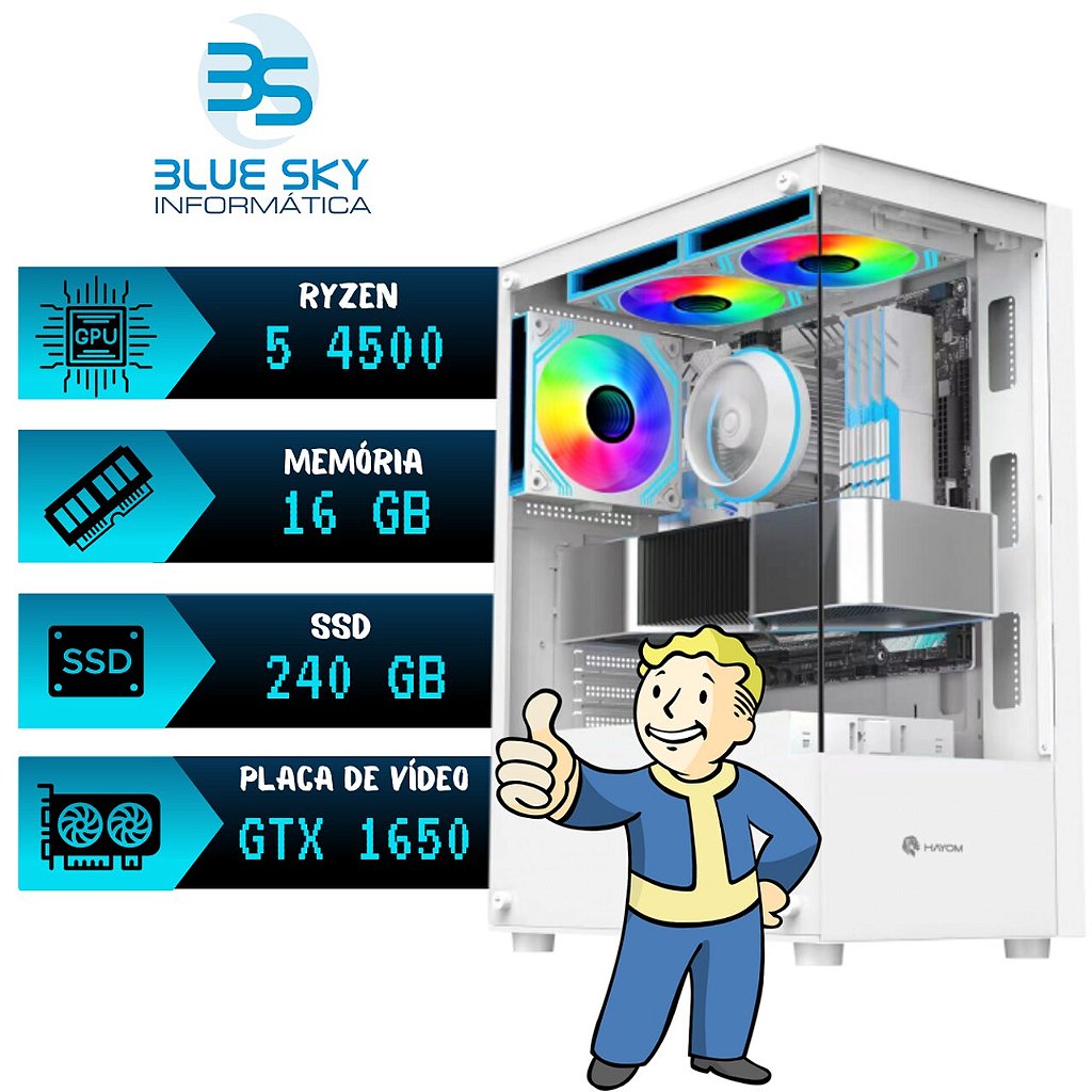 Computador Gamer AMD Ryzen 5 4500, 16 GB DDR4, SSD 240GB, GTX 1650 4GB