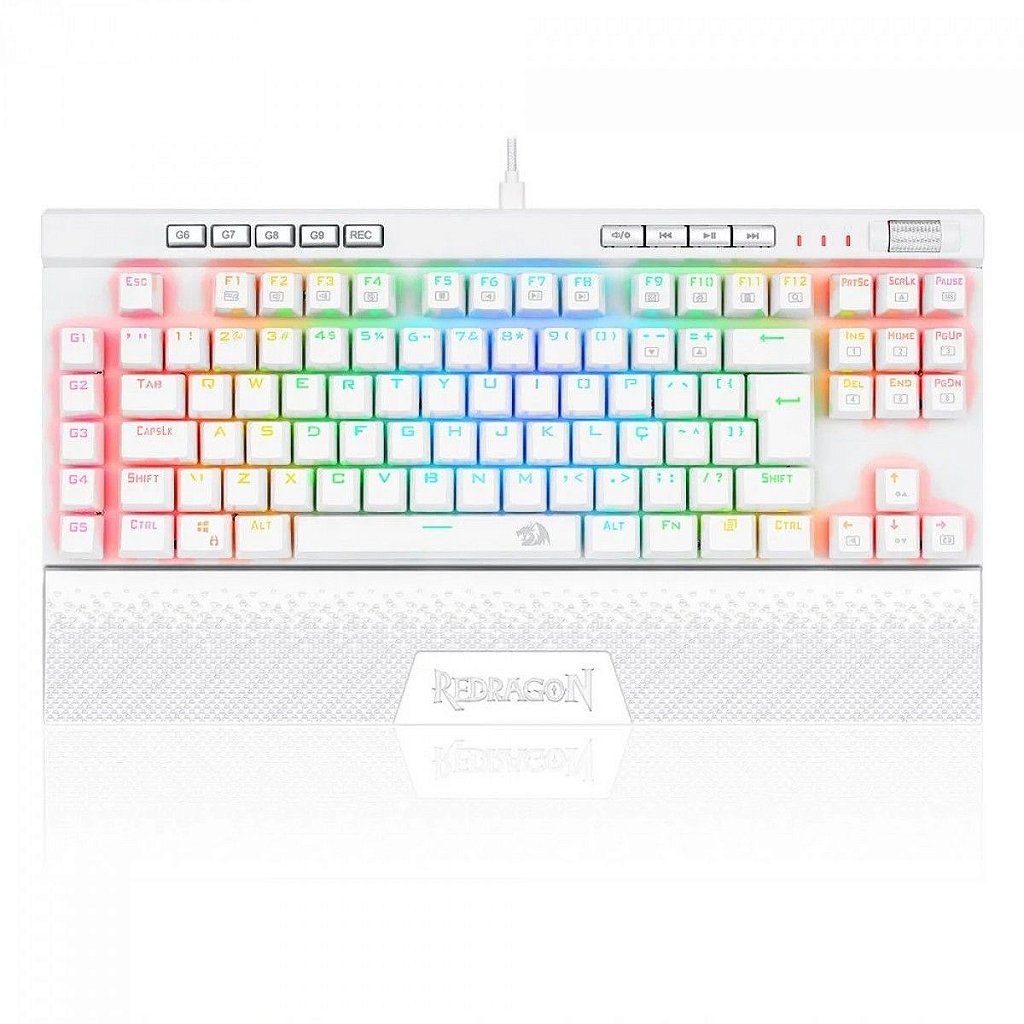 Teclado Ótico Magic Wand PRO Redragon RGB Switch Red Lunar White - K587W-RGB-PRO