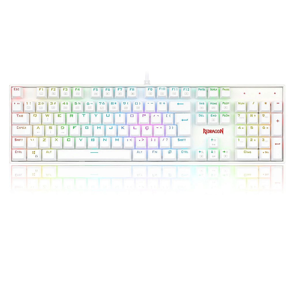 Detalhes de Teclado Mecânico Redragon Mitra RGB Lunar White Switch Brown - K551W-RGB