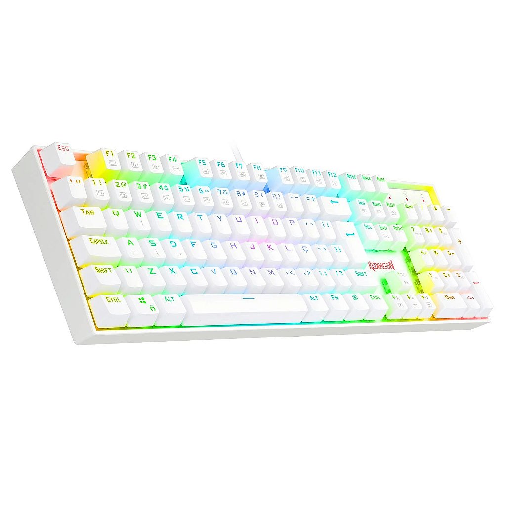 Teclado Mecânico Redragon Mitra RGB Lunar White Switch Brown - K551W-RGB
