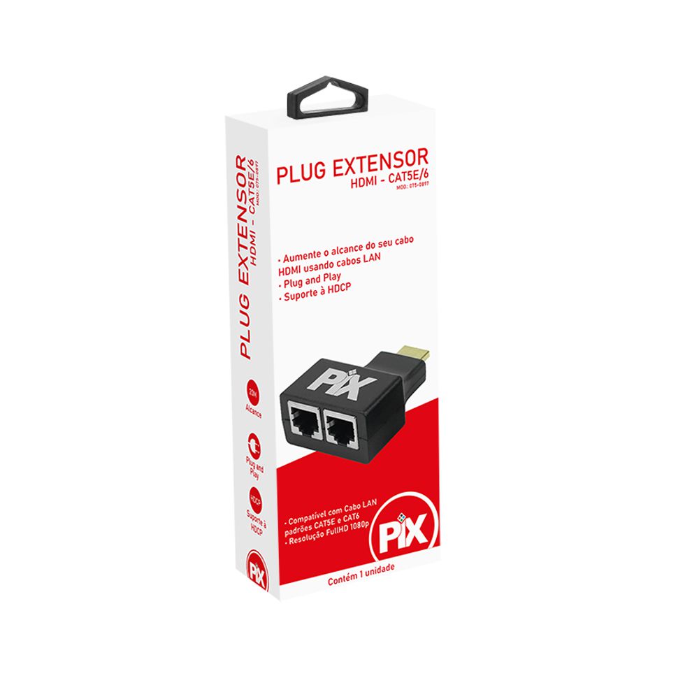 Detalhes de Plug Extensor HDMI Cat5e Cat6 20M Plug PIX - 075-0897