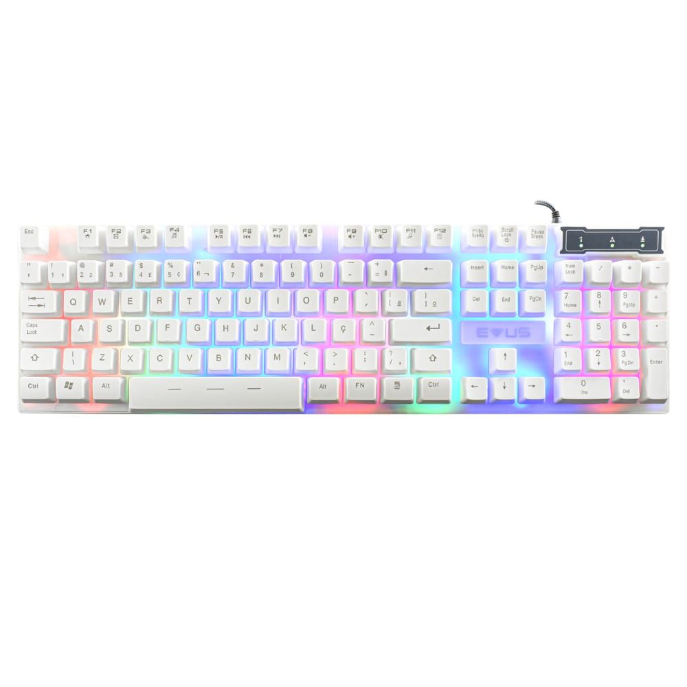Teclado Gamer Evus Candy Branco Led RGB TC-10B ABNT2 Membran